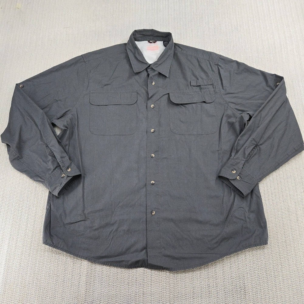 Wrangler Shirt Mens Extra Large Gray Flap Pockets Long Sleeve Button Up Outdoor